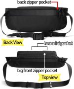 Large Waterproof Black Waist Bag Fanny Pack For Men Women Belt Bag Pouch Hip Bum Bag Chest Bag with Adjustable Strap, Premium Lightweight Fanny Pack For Gym Fitness Workout Travel Work Commuting - Image 4